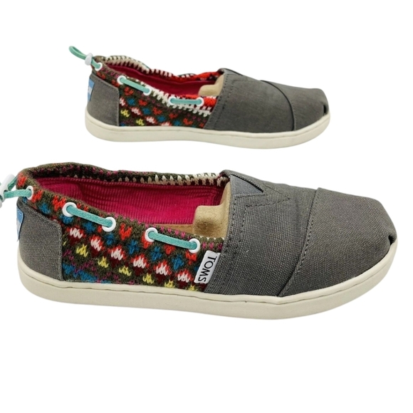 TOMS Gray Bimini Stripe Knit Sweater Canvas Flats Youth 5 - Picture 2 of 5